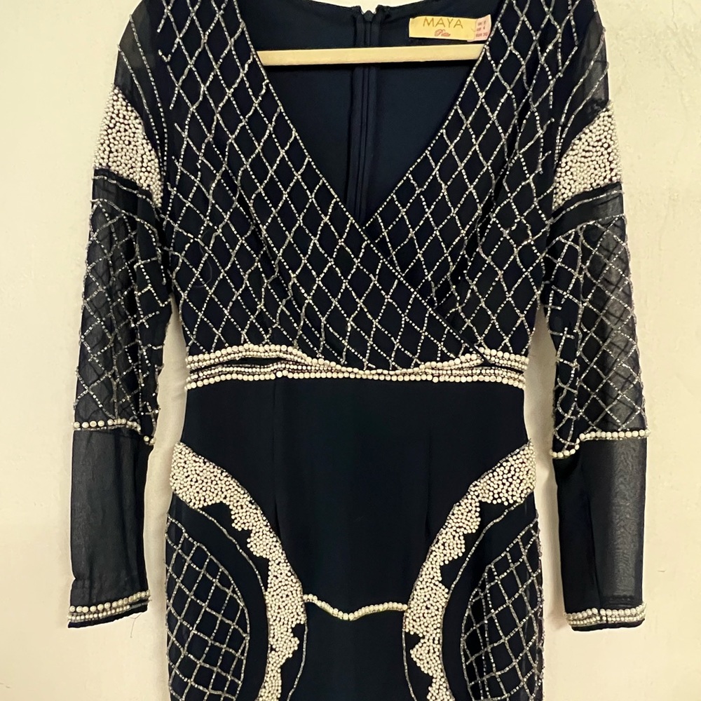Maya navy beaded mini dress